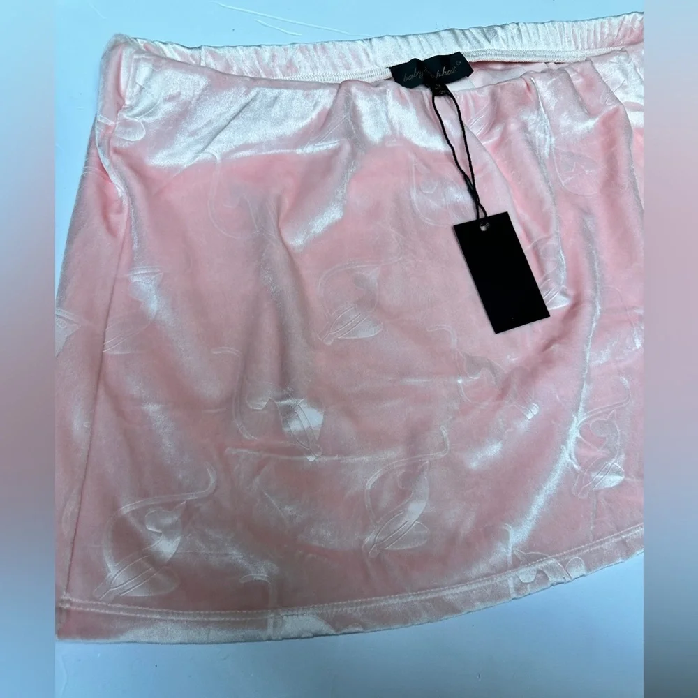 Baby Phat Pink Velvet Skirt Y2K Mini Skirt Butterfly Pattern New with Tags - Picture 4 of 7